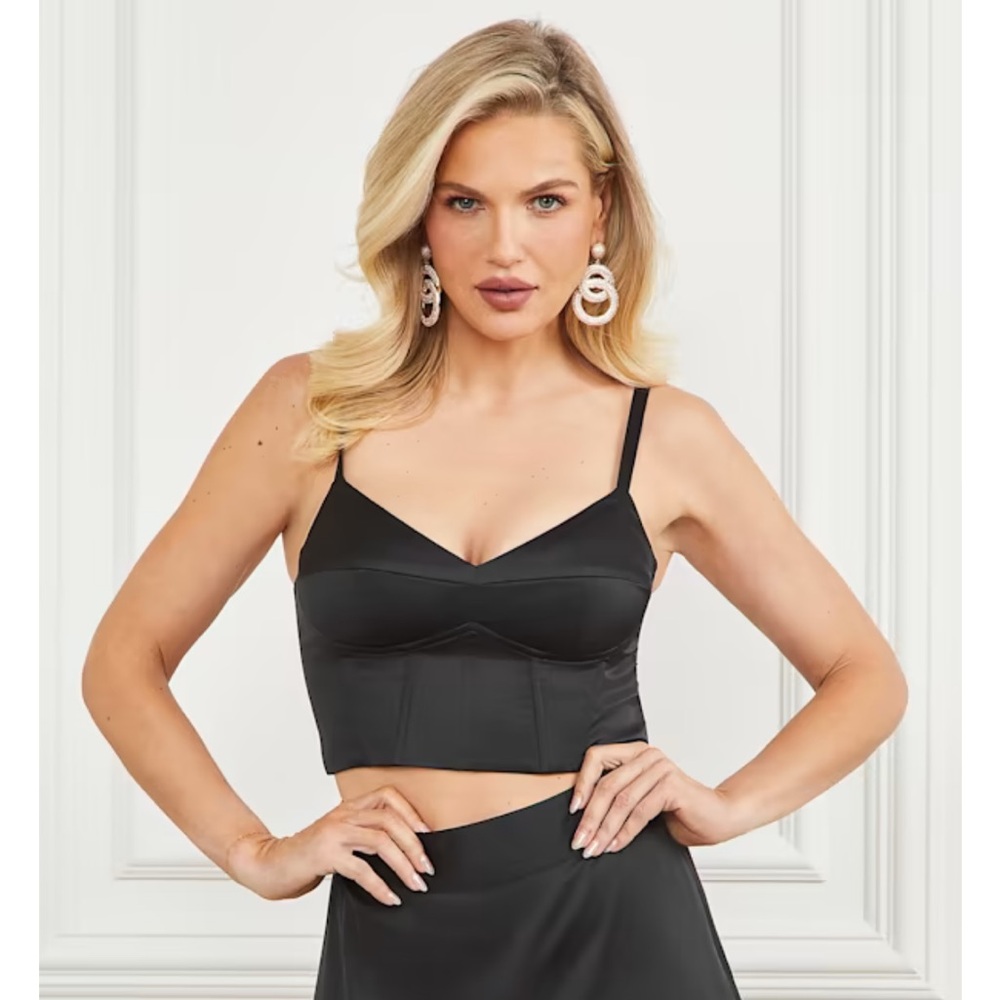 Marciano by Guess Lola Satin Corset Crop Top - Black